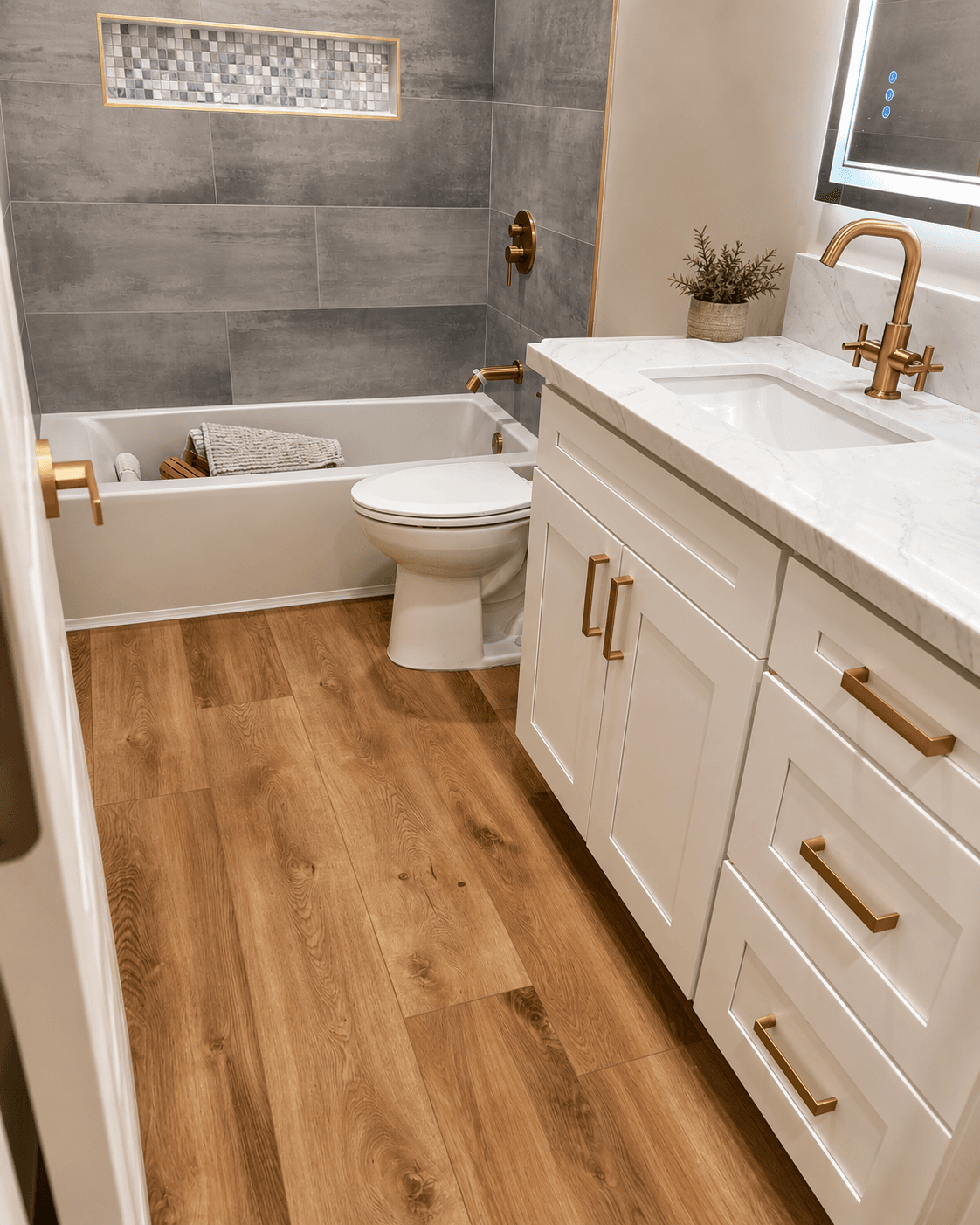 Modern bathroom with gold accents